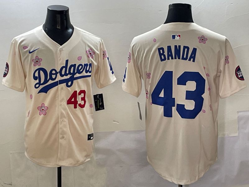 Men Los Angeles Dodgers #43 Banda Cream White Blue Sakura Edition 2025 Nike MLB Jersey style 1->los angeles dodgers->MLB Jersey